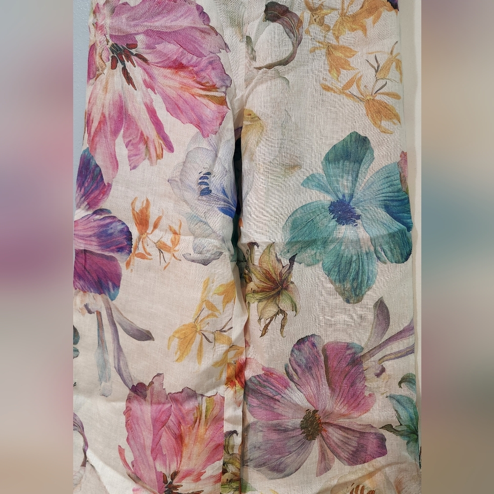 Women's 120% Lino Floral Linen Pants, Size 48 (XL) - Picture 4 of 10